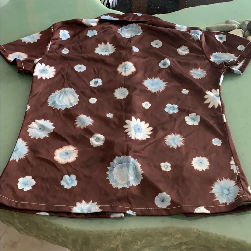 Retro blouse Street Code brown with blue flowers - Picture 4 of 7